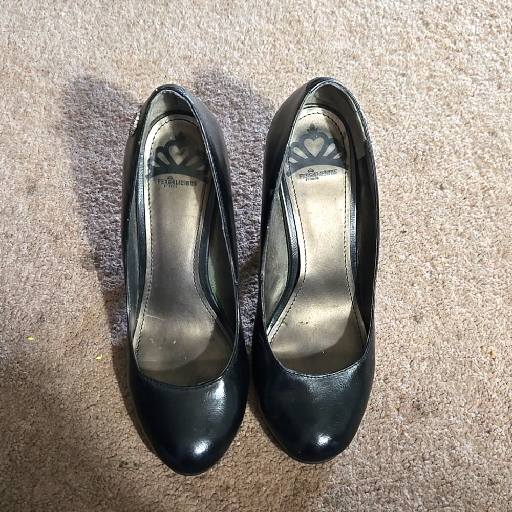 Black Leather Heels  3 1/2 Inch